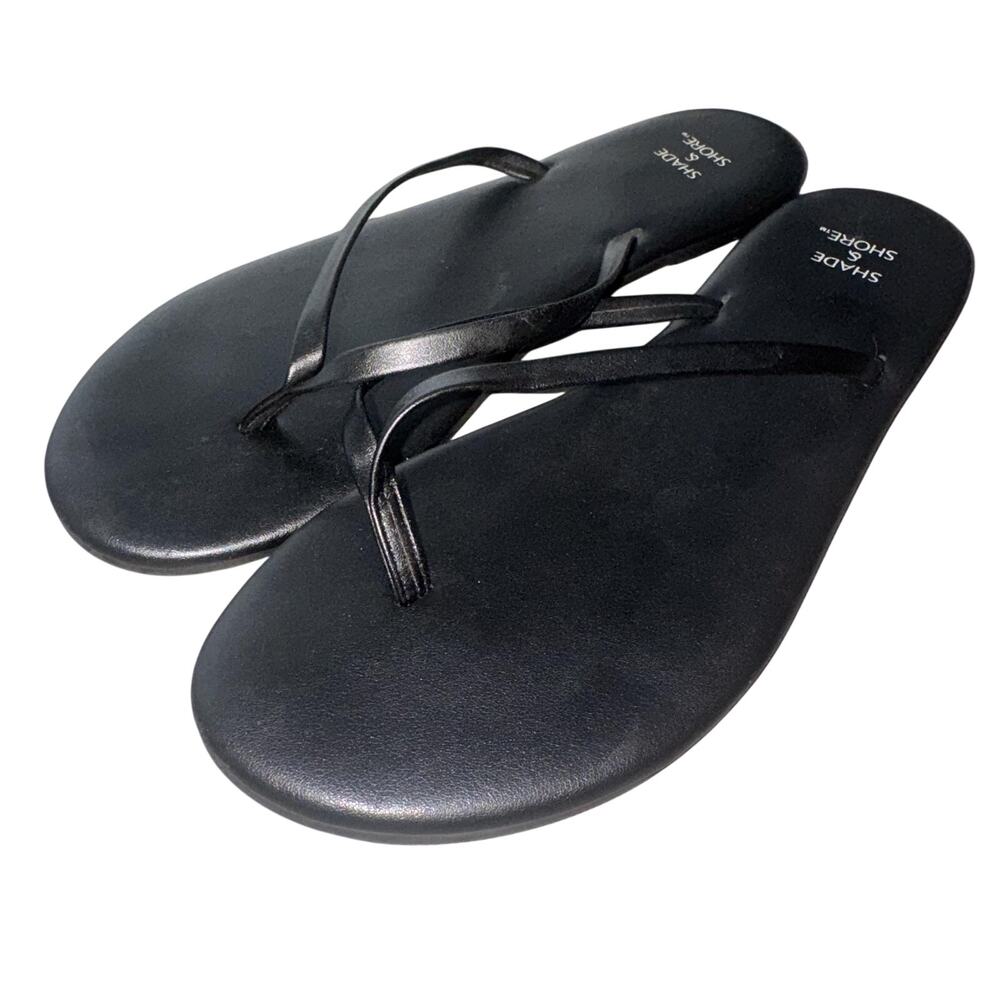 SHADE AND SHORE BLACK THONG FLIP FLOP SANDALS WOMENS SIZE 9 BEACH